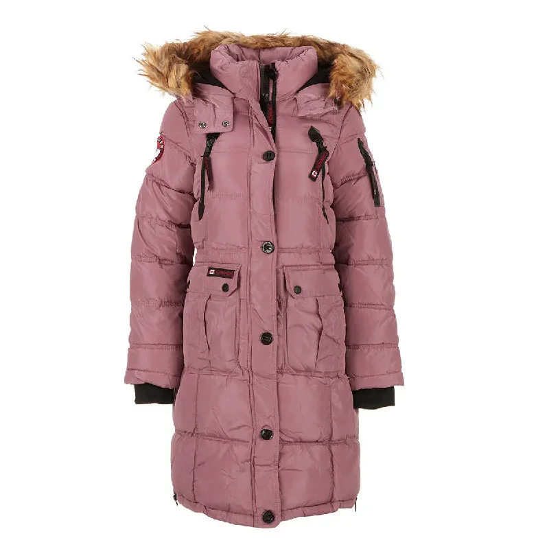 Single-shoulder Neck Design Canada Weather Gear Women's Long Puffer with Faux Fur and Sherpa Lined Hood