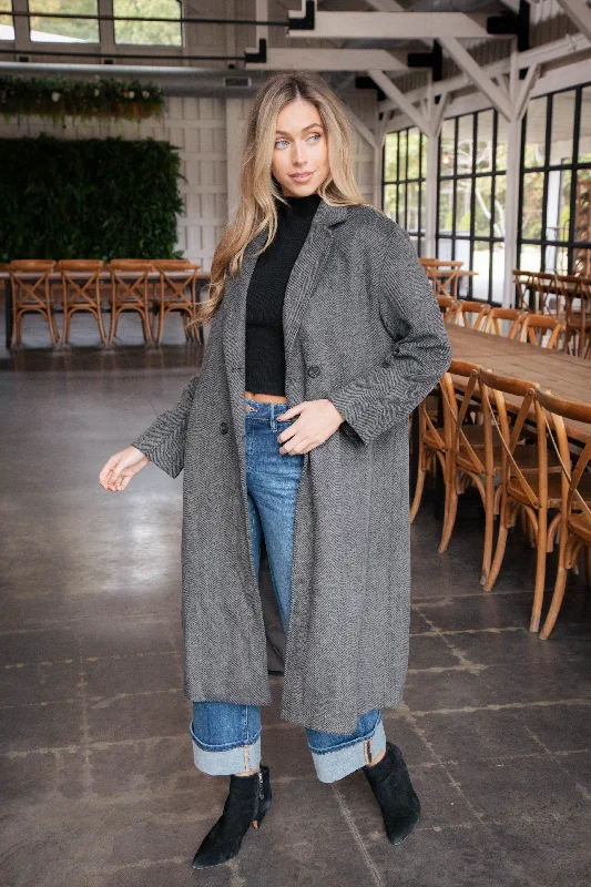 Retro Dress Ciera Herringbone Long Coat, Charcoal