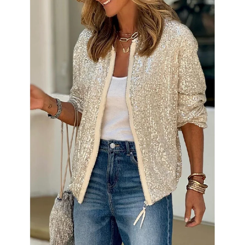 Elegant Wear Sugar & Lace Womens Apricot Sequin Zip up Jacket - SL8513330-P18