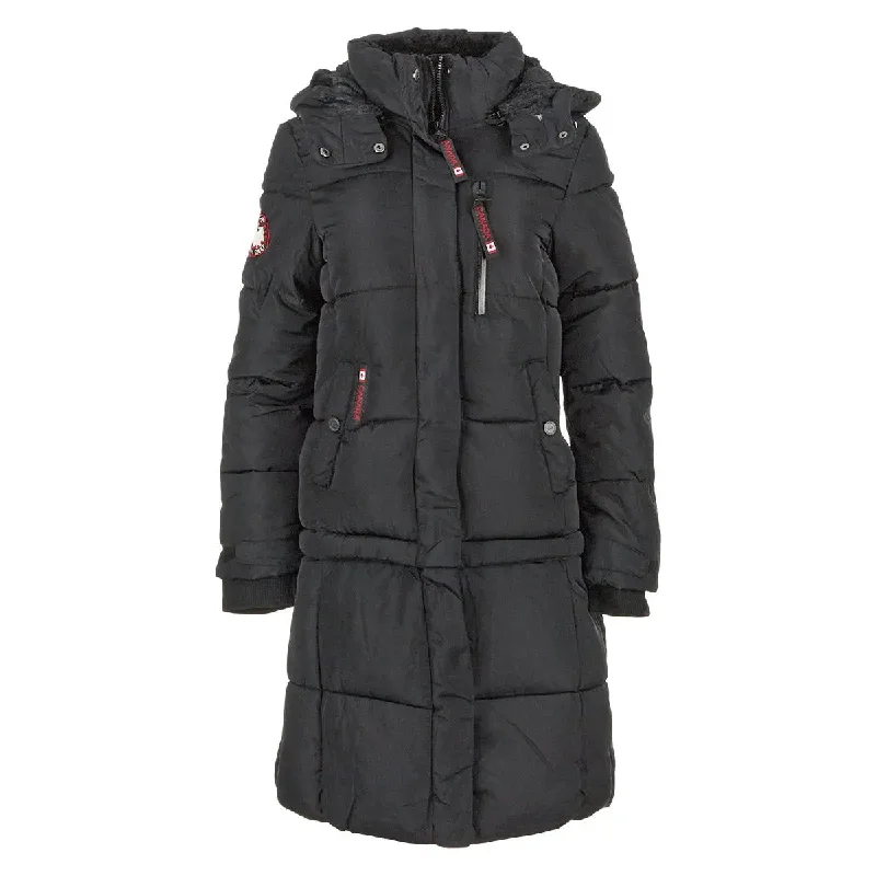 High-end Fabrics Canada Weather Gear Women's Long Puffer with Sherpa Lined Hood
