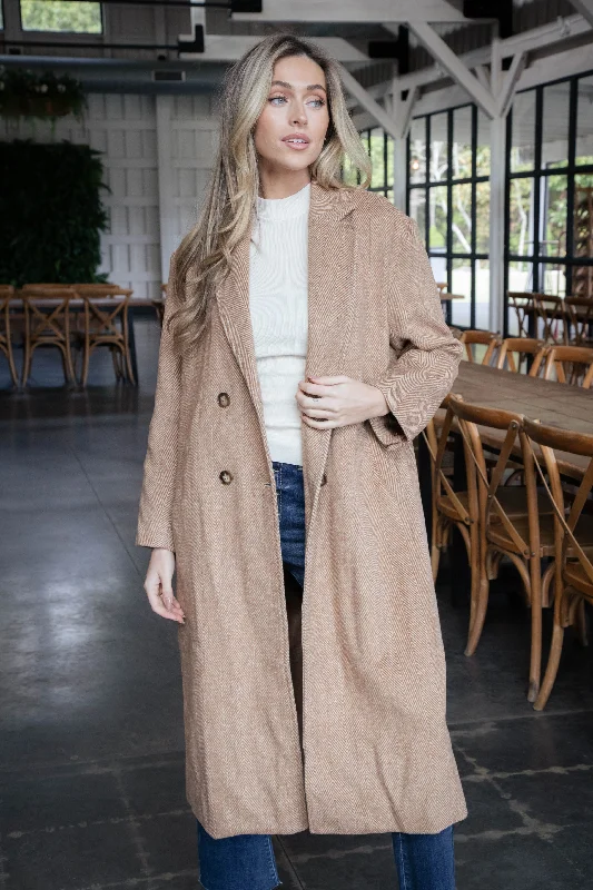 Fashion Comfort Ciera Herringbone Long Coat, Chestnut