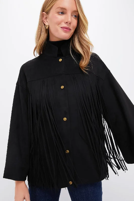 Feminine Charm Black Suede Fringe Marant Shirt Jacket