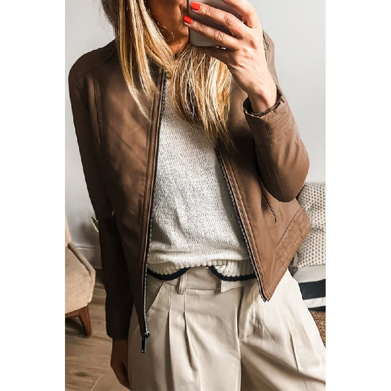 Celebrity Picks Sugar & Lace Womens Chestnut Leather Bomber Jacket - SL8513384-P2017