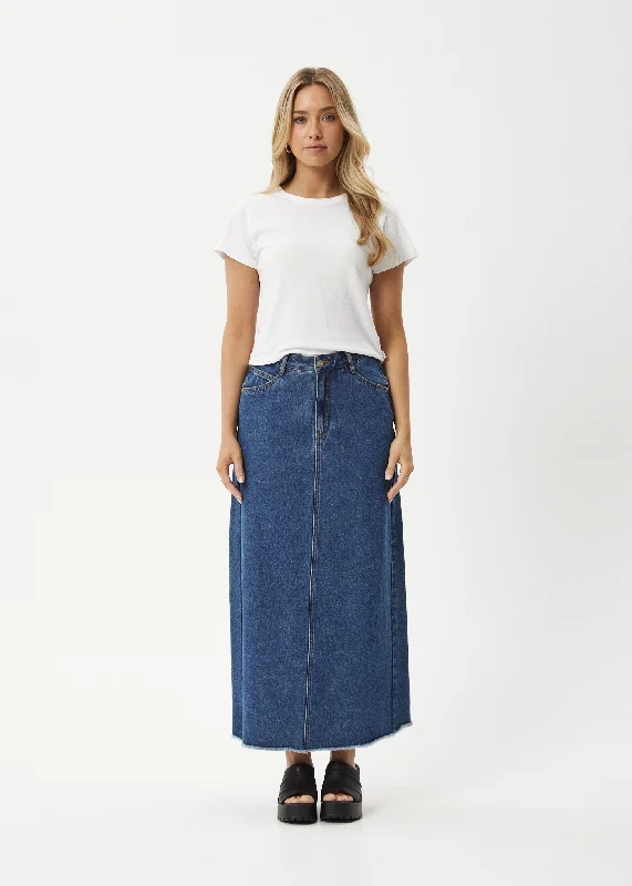 Simple Comfort AFENDS Womens Chichi - Denim Midi Skirt - Authentic Blue