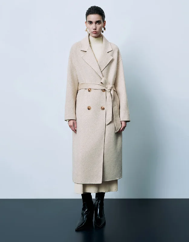 High waist design Notch Lapel Double Breasted Longline Coat