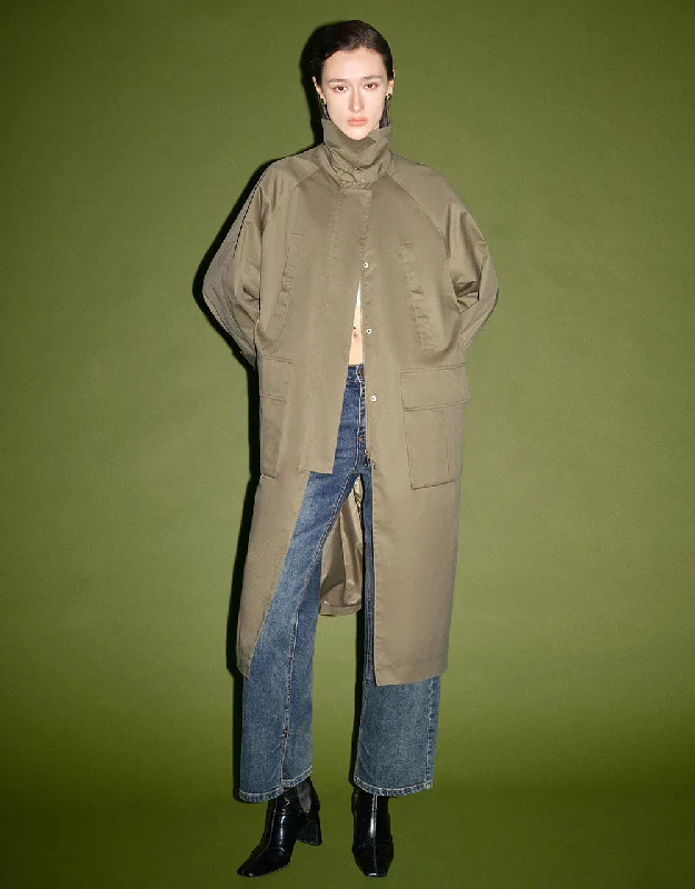 Sports Casual Style Raglan Sleeve Longline Trench Coat