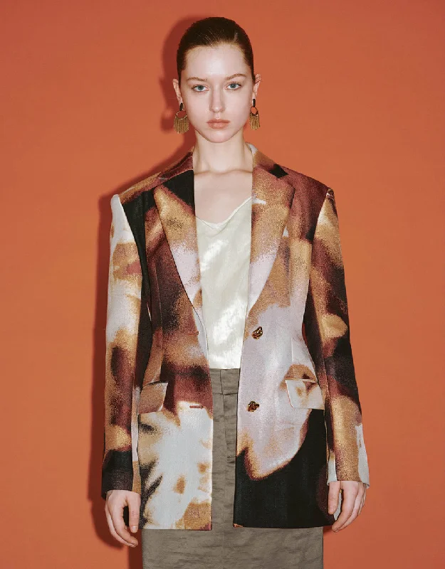 Classic Style Printed Notch Lapel Tailored Blazer