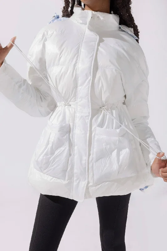 Exquisite Details POPFLEX® Pearl Peplum Puffer Jacket - White