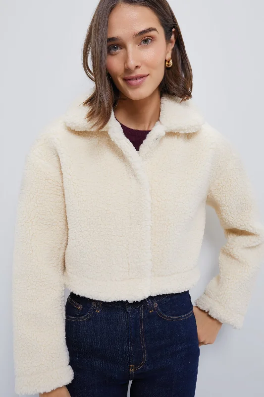 Exquisite workmanship Cream Sherpa Sara Crop Jacket