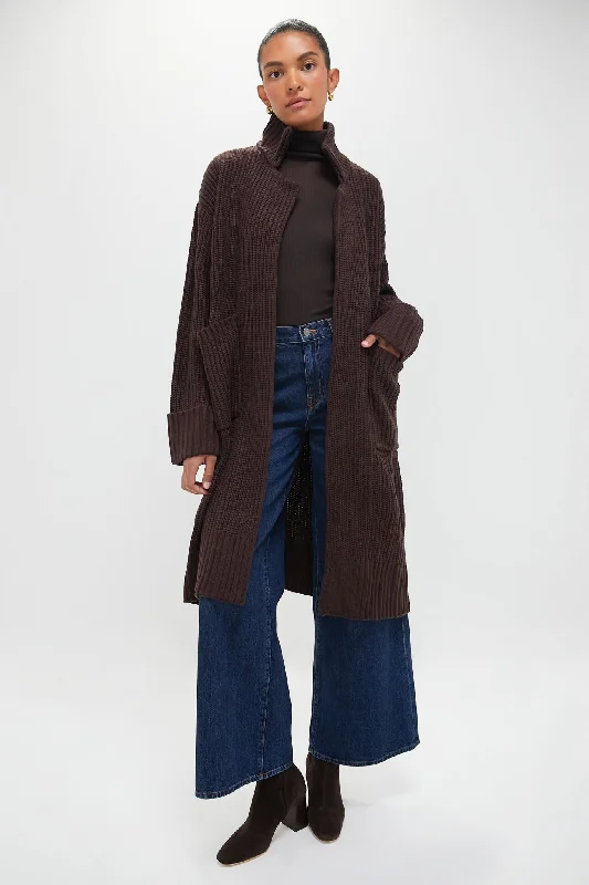 Soft Fabrics Brown Collar Coatigan