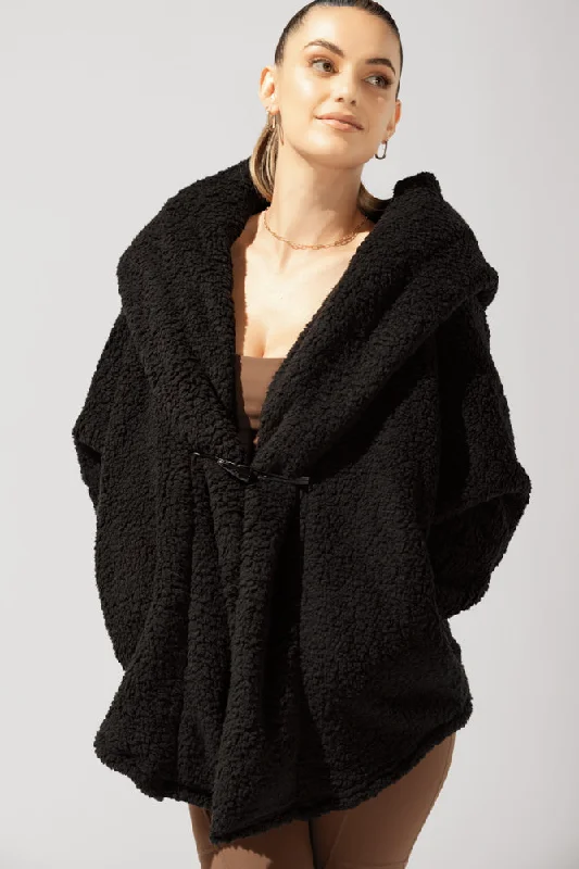 Timeless Comfort POPFLEX® Faux Sherpa Cocoon Coat - Black