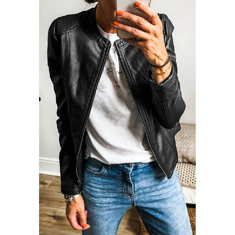 Fashionable Inner Wear Sugar & Lace Womens Black Leather Bomber Jacket - SL8513384-P2