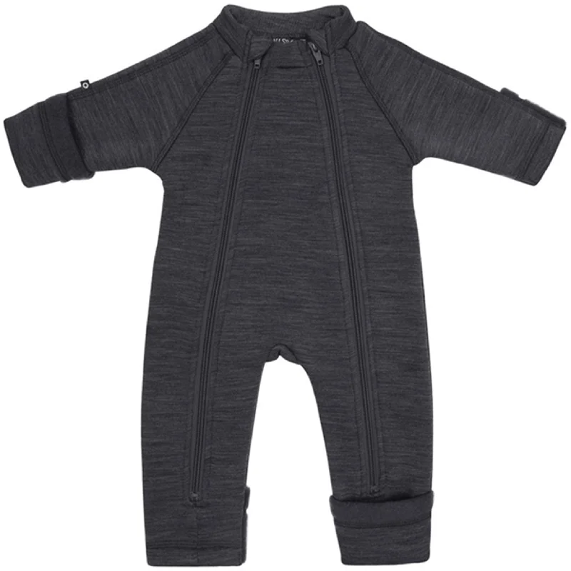 Design And Tailoring Smallstuff Wool Onesie with Zipper Dark Grey