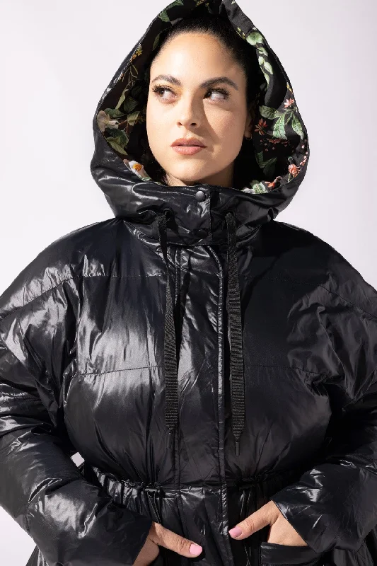 New Design POPFLEX® Pearl Peplum Puffer Jacket - Black
