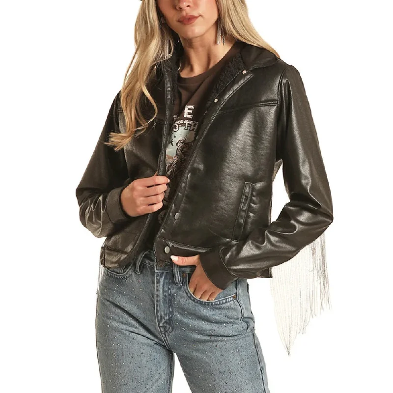 Must-have For Fashion Rock & Roll Womens Sherpa Lined Eco Jacket - BW92D03028-01
