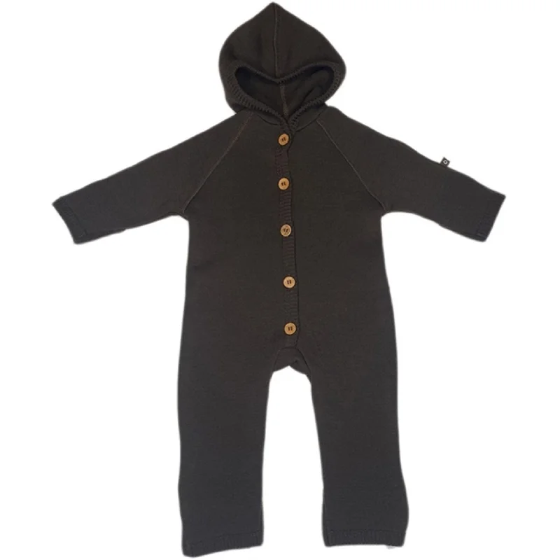 Design Perception Smallstuff Wool Onesie with Buttons and Hood Brown