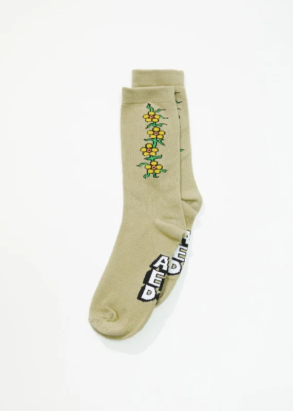 Comfortable Looks AFENDS Unisex Flowerbed - Crew Socks - Cement