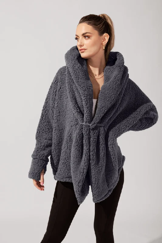 Casual Wear POPFLEX® Faux Sherpa Cocoon Coat - Cool Grey