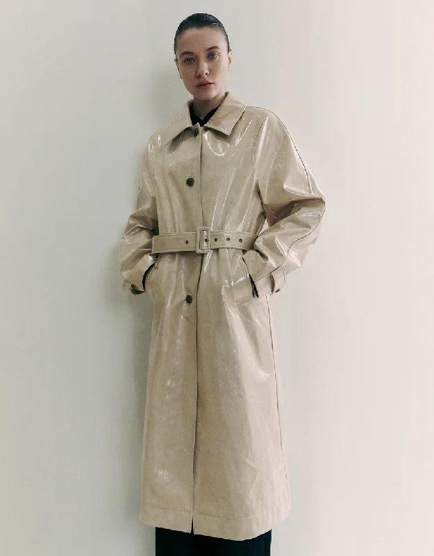 Sweet Girl Vegan Leather Trench Coat With Belt