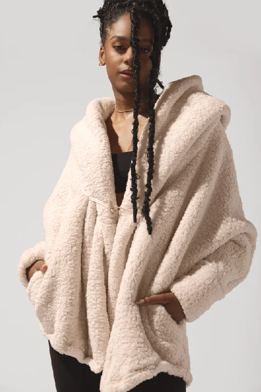 Easy Fashion POPFLEX® Faux Sherpa Cocoon Coat - Taupe