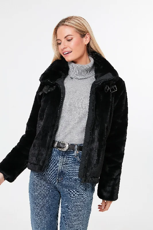 Comfortable Fashion Black Faux Fur Denver Coat