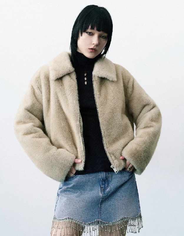 Soft Textures Zipper Front Furry Coat