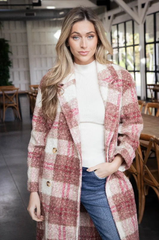 Hooded design Melinda Oversized Long Coat, Rose Mix