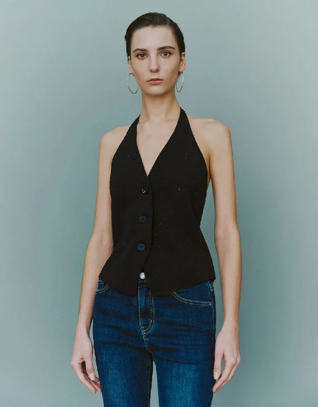 Lace Design Skinny V-Neck Vest