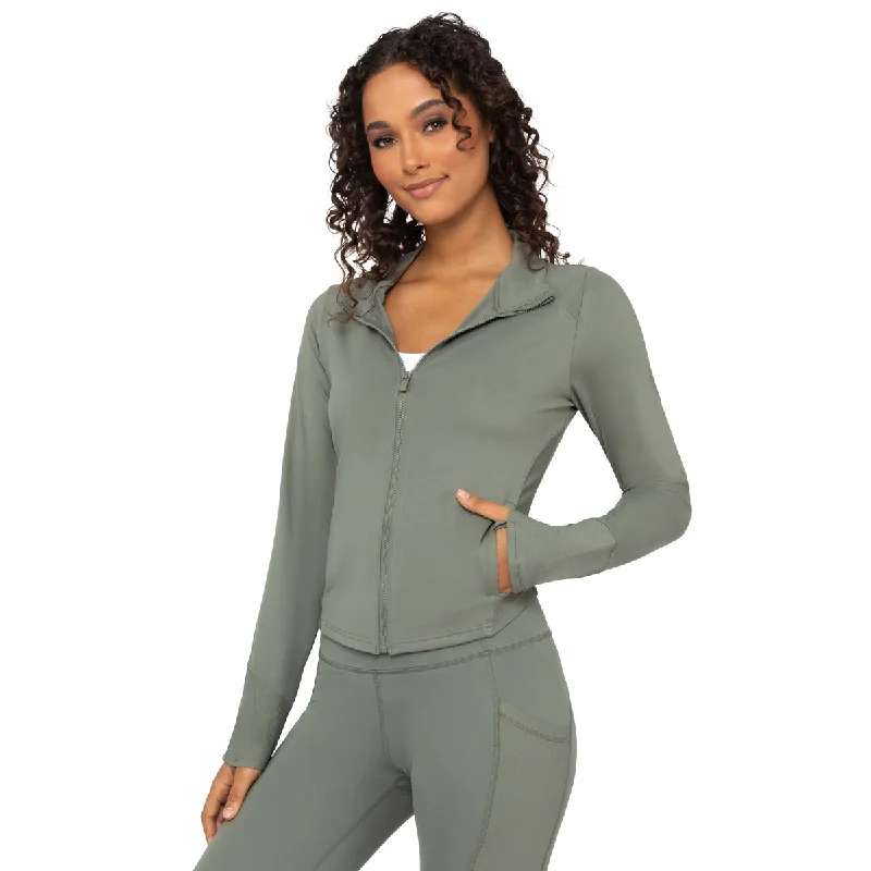 Personality Publicity Yogalicious by Reflex Women's Lux Streamline Interlink Ribbed Contour Insert Full Zip Performance Jacket with Pockets