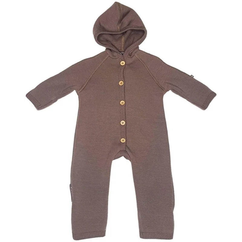Elegant Style Smallstuff Wool Onesie with Buttons and Hood Rose Brown