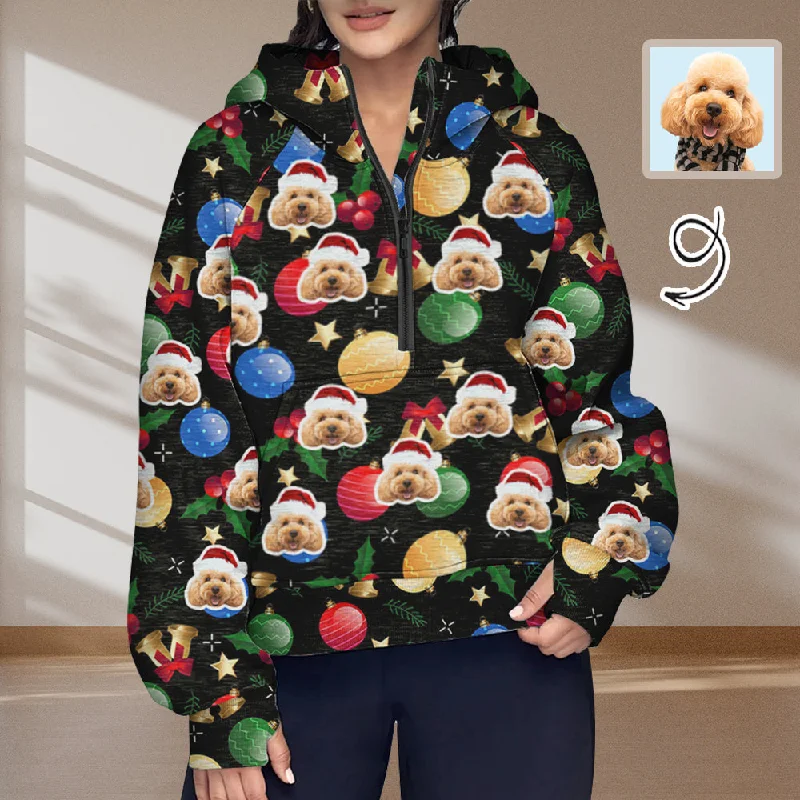 Cozy Sweaters Women's Half Zip Cropped Hoodies Custom Face Christmas Lights Fleece Athletic Pullover Hoodies with Pockets Thumb Hole