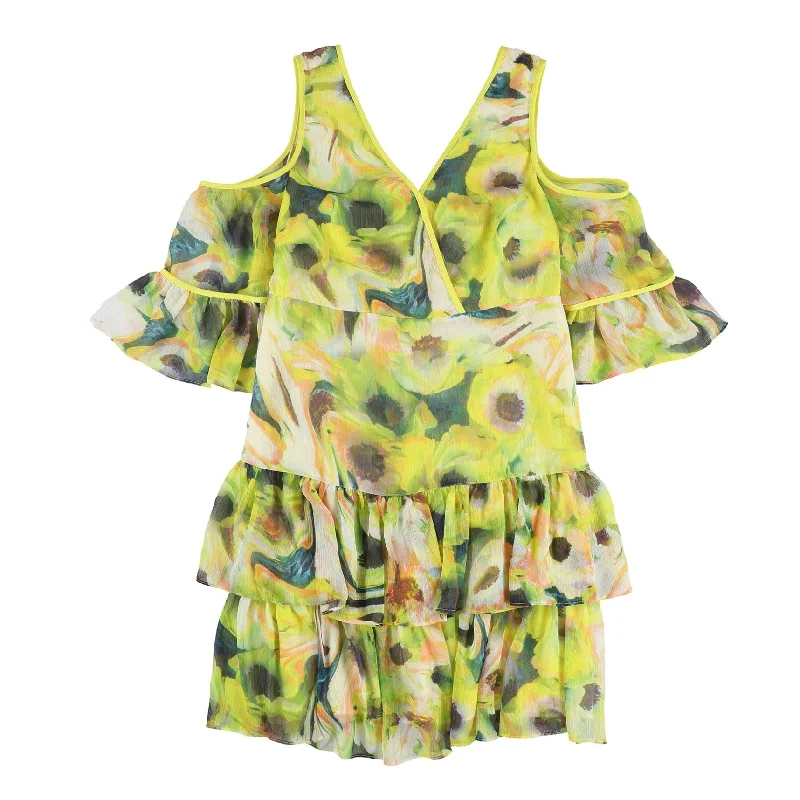 Retro Prints Bar Iii Womens Cold Shoulder Ruffled A-Line Dress