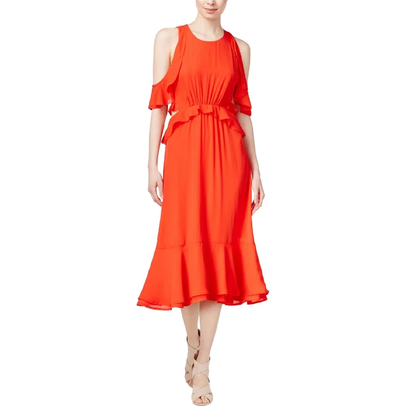 Classic Design Maison Jules Womens Ruffled Cold-Shoulder Midi Dress