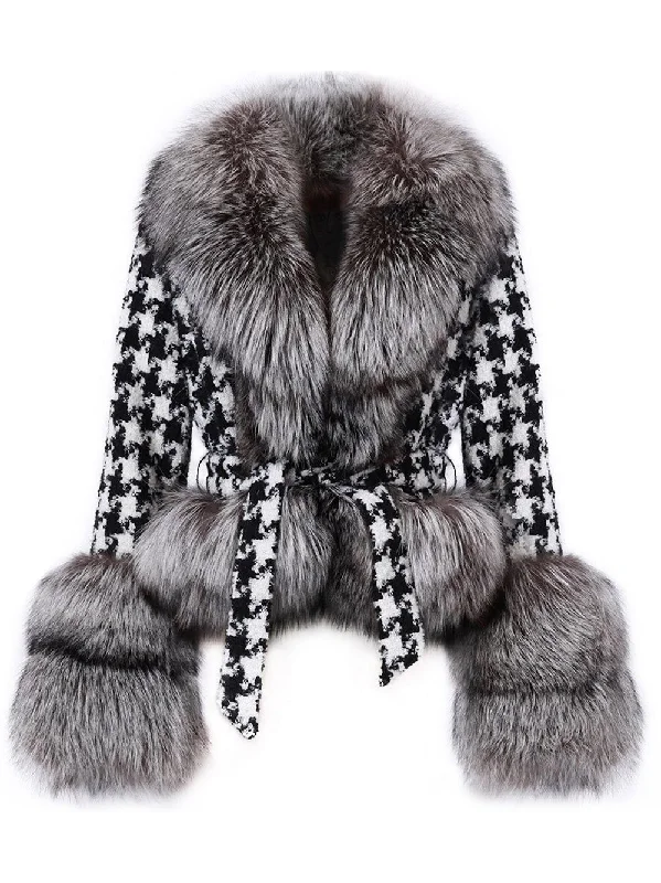 Cozy Look Faux Fur Houndstooth Jacket