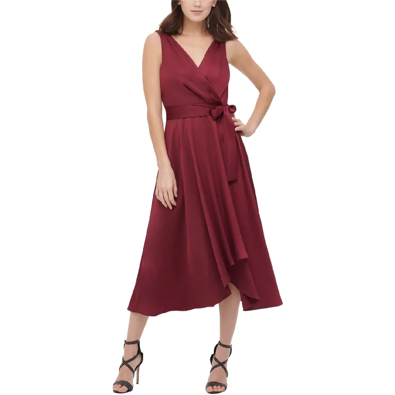 Wandering freely DKNY Womens Belted Midi Dress, Red, 2