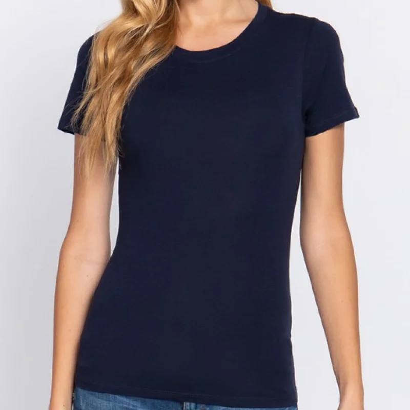 Printed pattern Back To Basic Crew Neck Top Navy