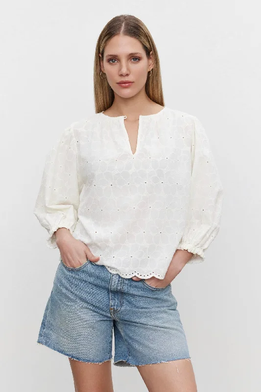 Fashionable And Versatile CORINA EMBROIDERED COTTON TOP