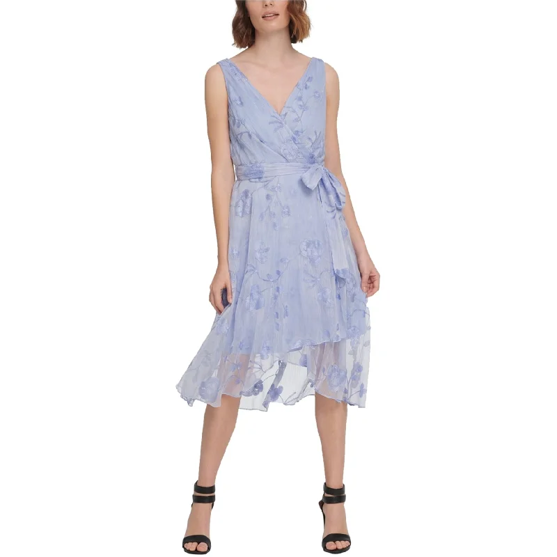 Skirt style DKNY Womens Faux Wrap Midi Dress, Blue, 2