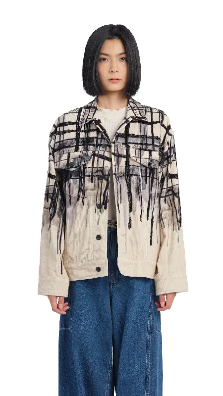 Elegant and noble Handcrafted Checker Printed Corduroy Jacket