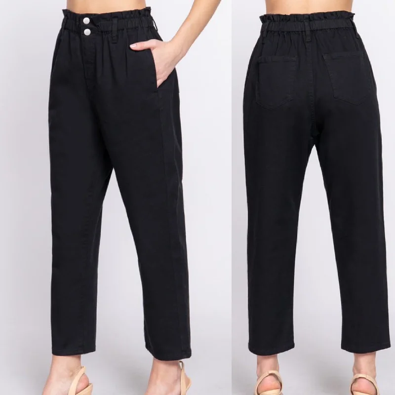 Elegant Style Bowie Paper Bag Pants Black