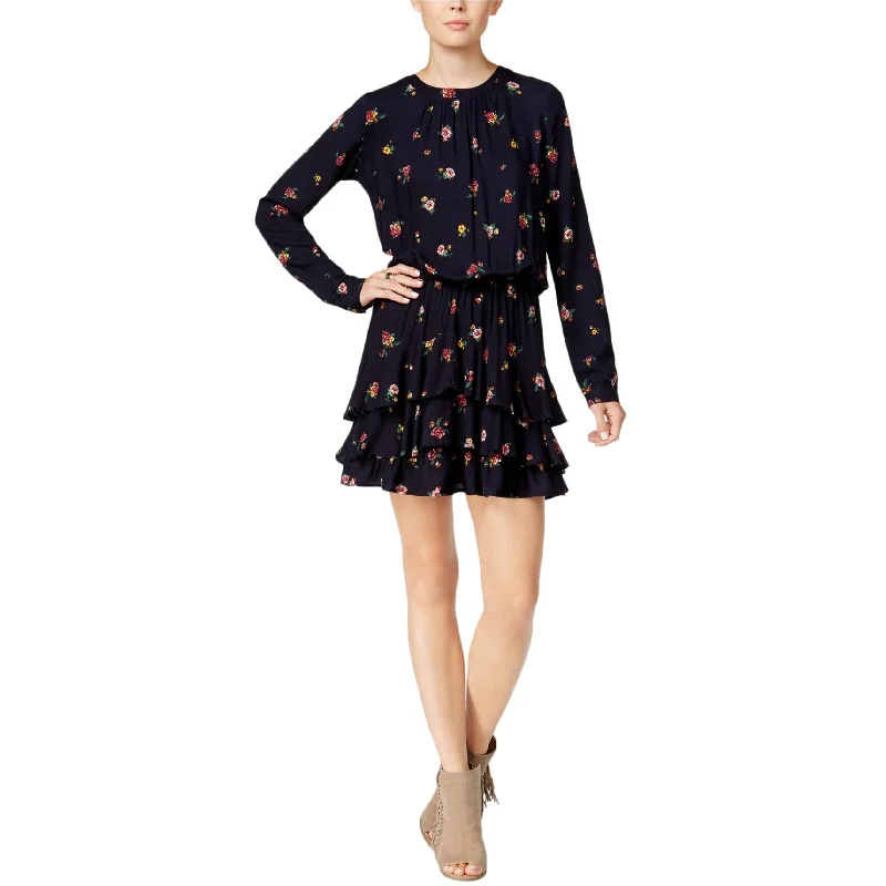 Street Style Chelsea Sky Womens Floral Ruffled Dress, Blue, Large