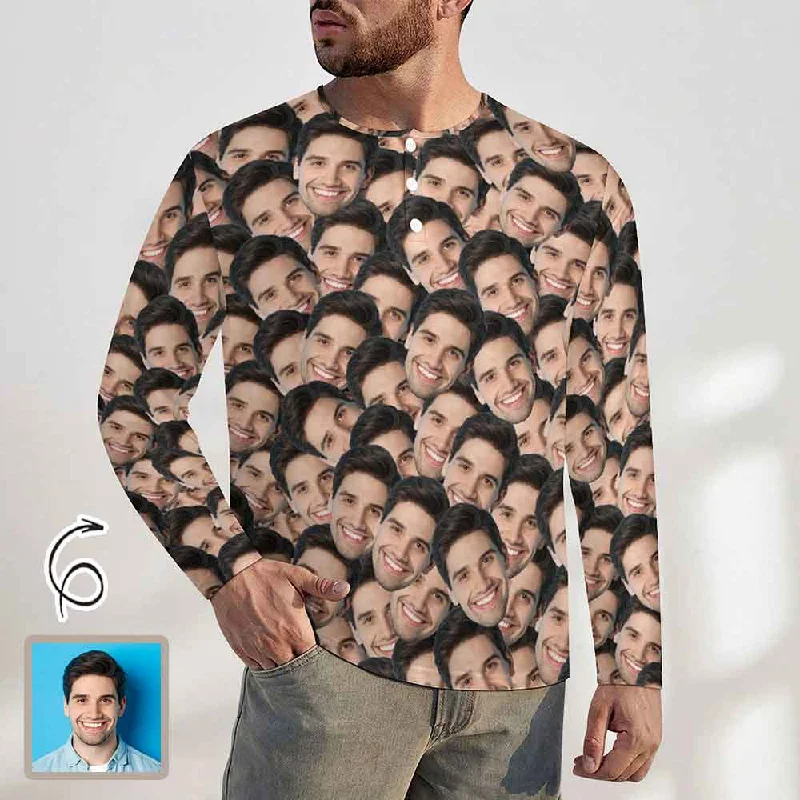 Soft Fashion Men's Long-Sleeve Henley Shirt Custom Seamless Face Slim-Fit Cotton T-Shirt Tee Top Soft Fashion Men's Long-Sleeve Henley Shirt Custom Seamless Face Slim-Fit Cotton T-Shirt Tee Top