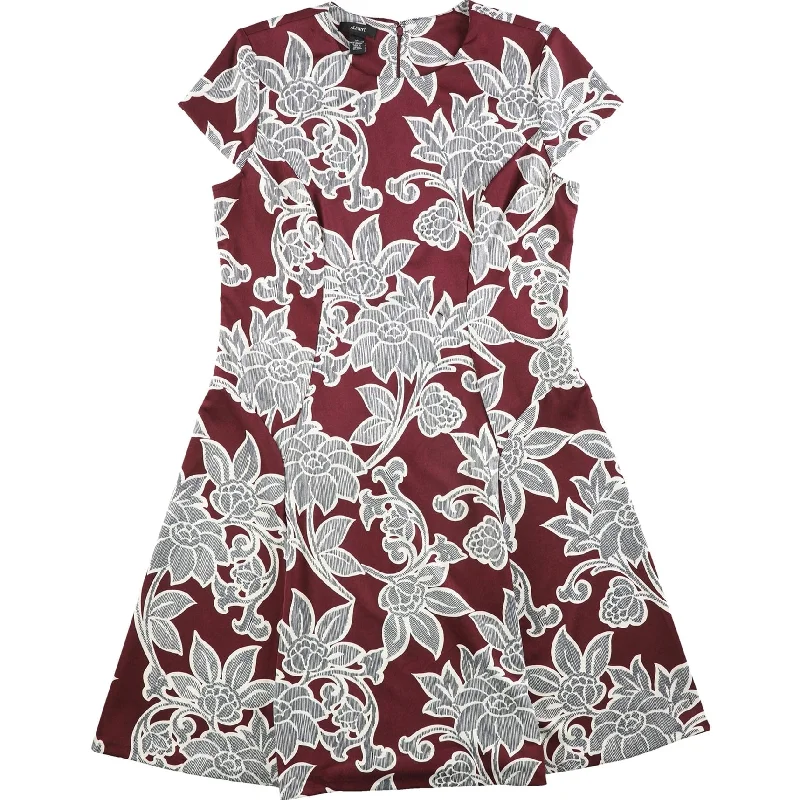 New Products Alfani Womens Printed Fit & Flare Dress, Red, 14
