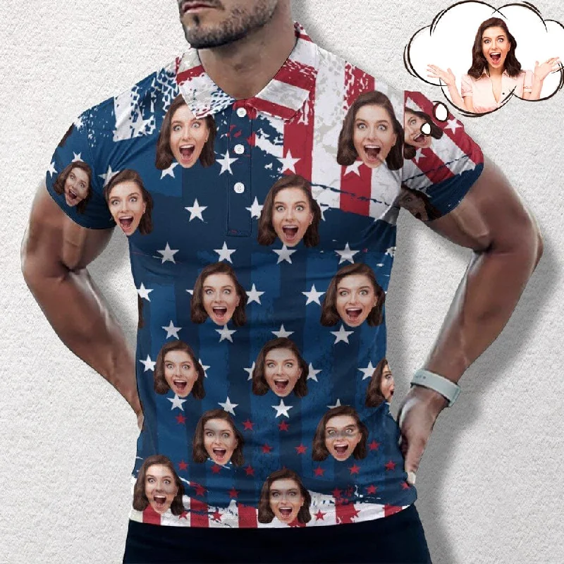 Single item design Custom Face American Flag Style All Over Print Polo Shirt Personalized Men's Golf Shirt