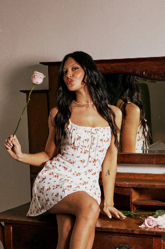 Elegant Outline White Ditsy Mini Dress Strappy