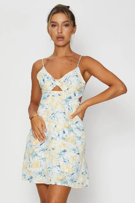 Loose Fit Print A Line Dress Mini