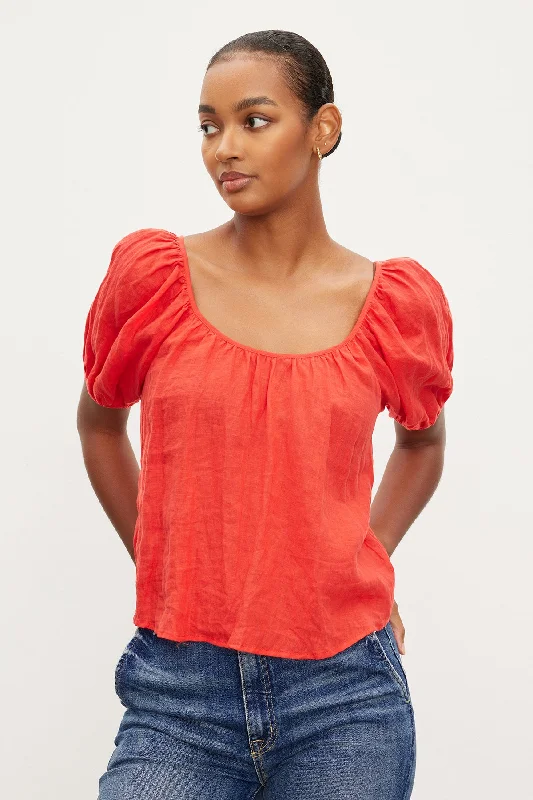 Creative Style DANA LINEN SCOOP NECK TOP