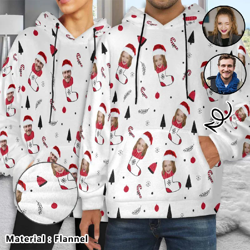 Fashionable And Versatile Flannel Fleece Thickened Hoodie Custom Face Christmas White Loose Pullover Hoodie