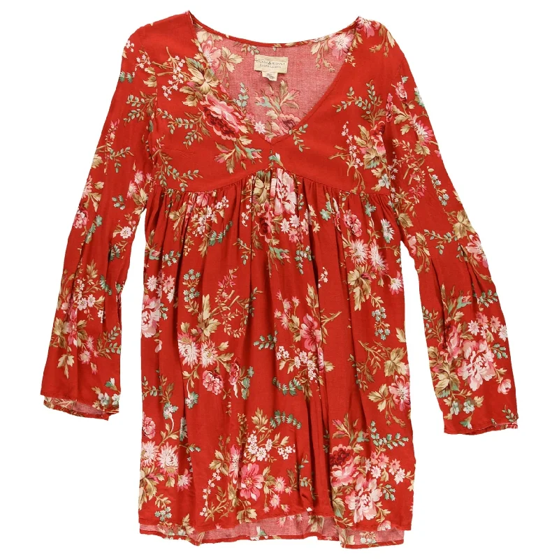 Personal Charm Ralph Lauren Womens Floral Baby Doll Dress, Red, X-Small