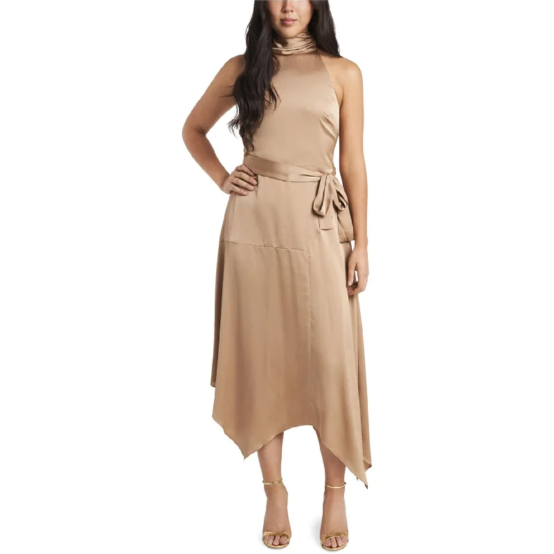 Sports Yoga Style Vince Camuto Womens Halter Neck Belted Midi Dress, Beige, 10